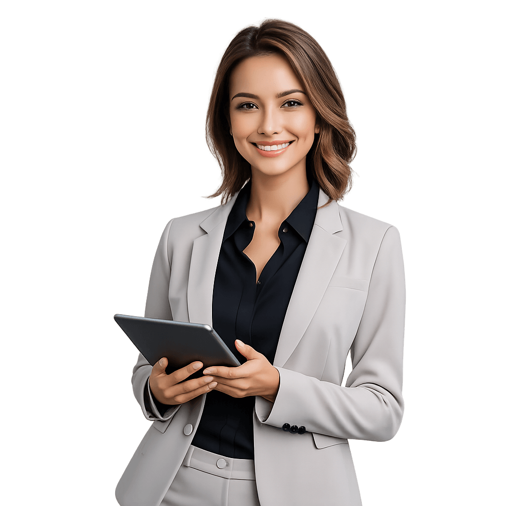 DebtReply support specialist holding a tablet